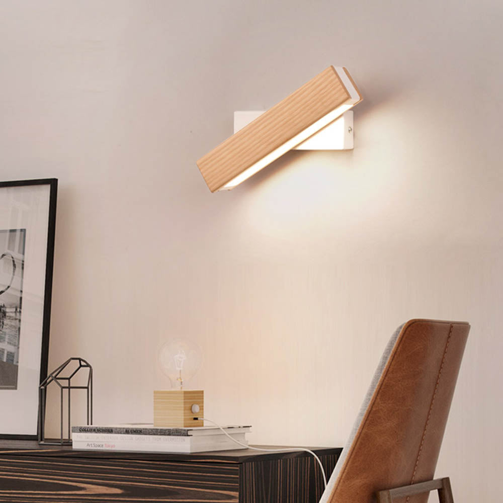 Rotating Wooden LED Wall Lamp