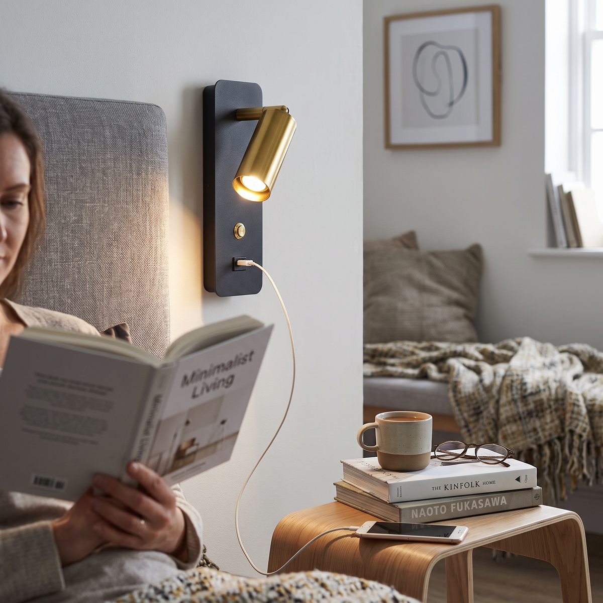 Nordic USB LED Wall Lamp in a styled room