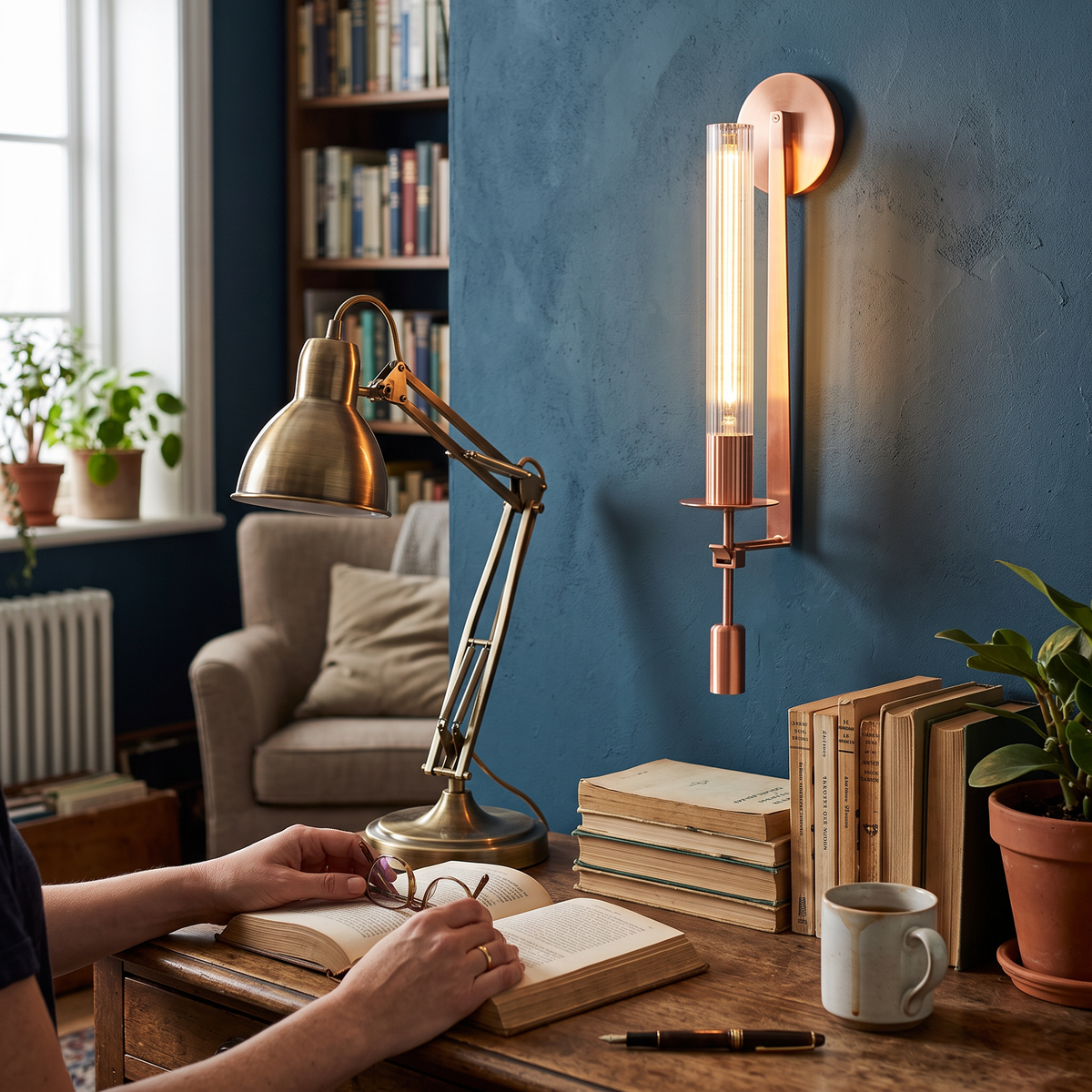 Postmodern Copper Wall Lamp in a styled room