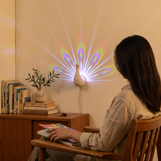 Colorful Peacock 3D Wall Lamp in a styled room