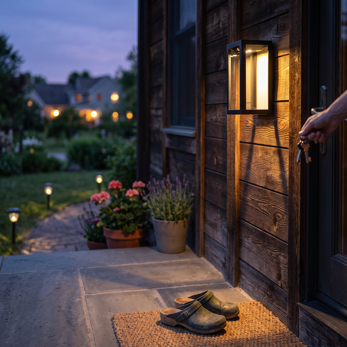 Two-Tone Outdoor Wall Lamp in a styled room